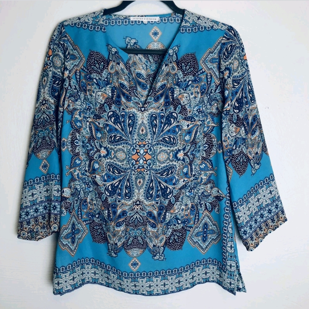 Violet + Claire Blue Bohemian Paisley Blouse
